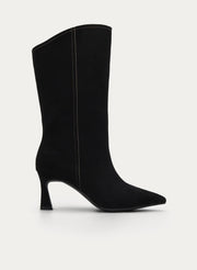 BLACK HIGH BOOT SUEDE STILETTO ZIPPER