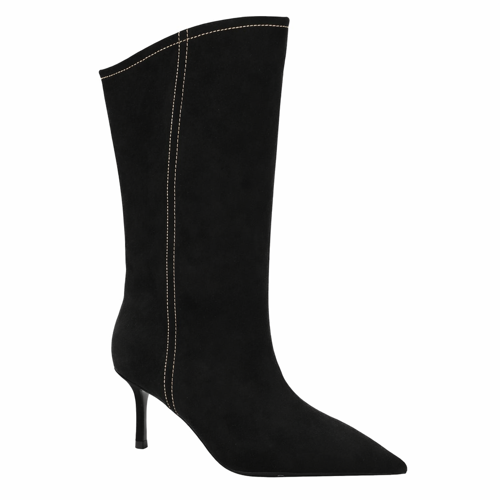 BLACK HIGH BOOT SUEDE STILETTO ZIPPER