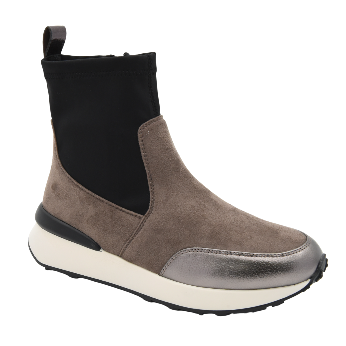 BOTÍN DEPORTIVO GRIS Y NEGRO CUÑA CASUAL