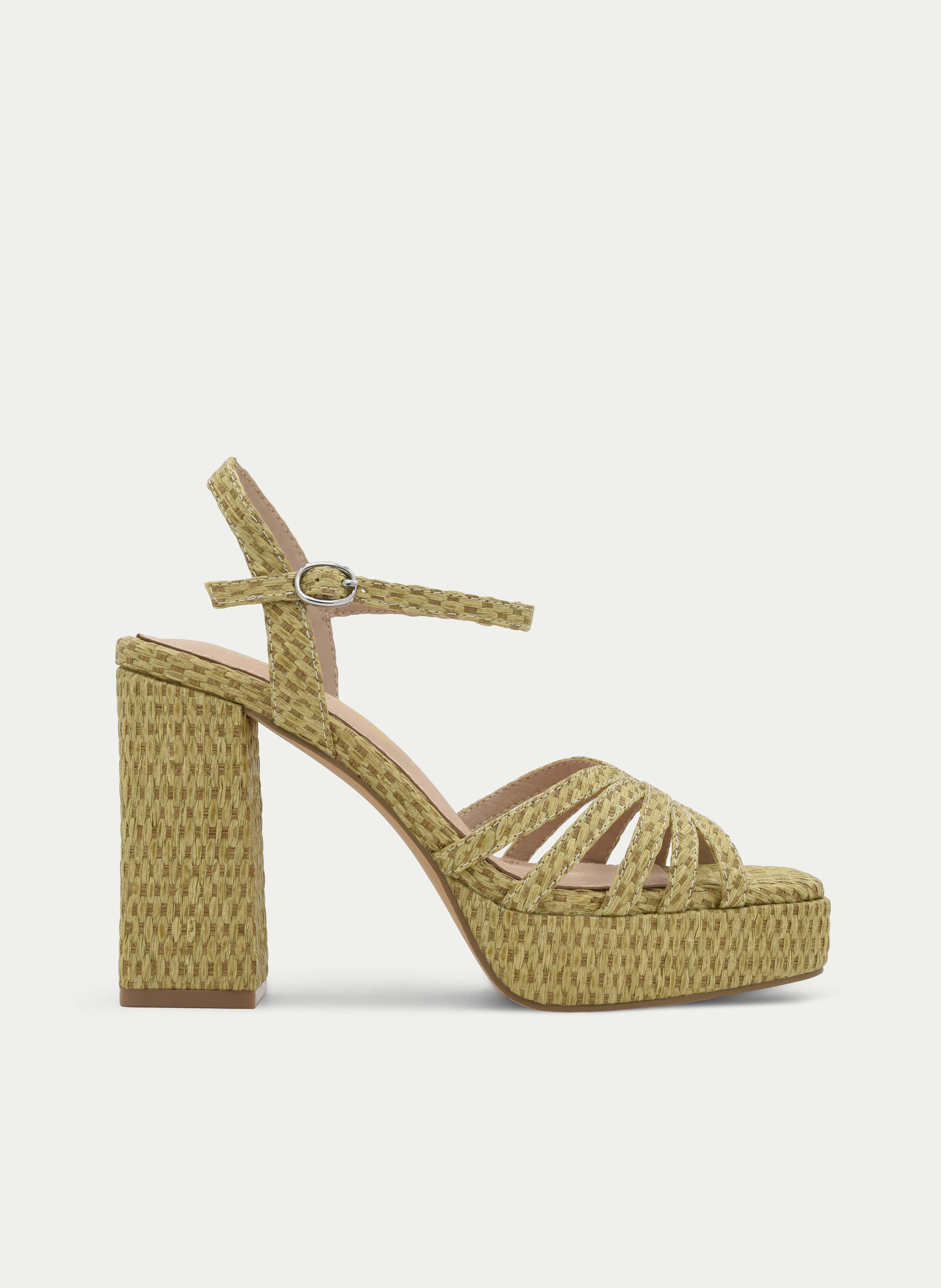 BEIGE BLOCK HEEL PLATFORM SANDAL WITH ANKLE STRAP