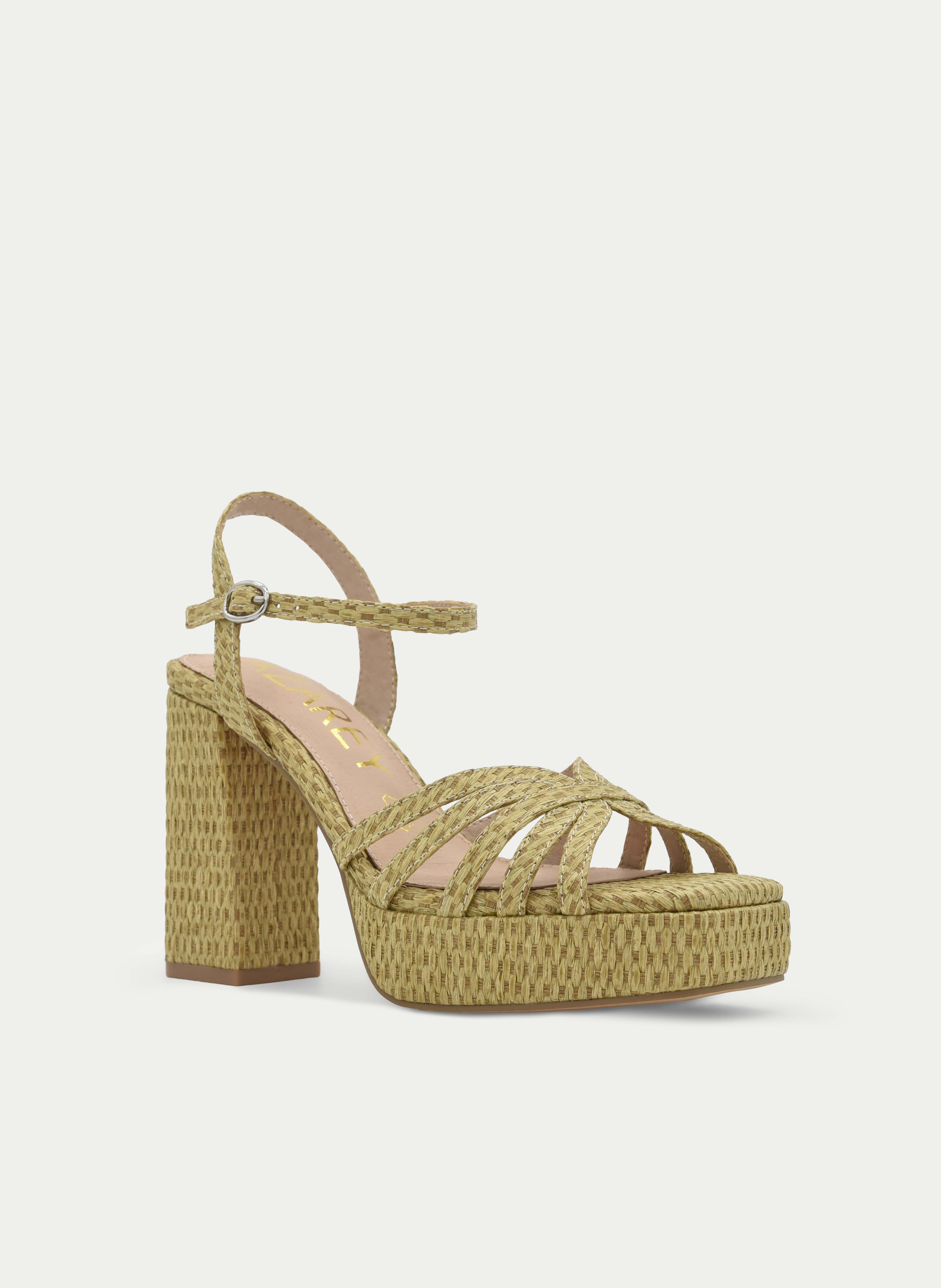 BEIGE BLOCK HEEL PLATFORM SANDAL WITH ANKLE STRAP