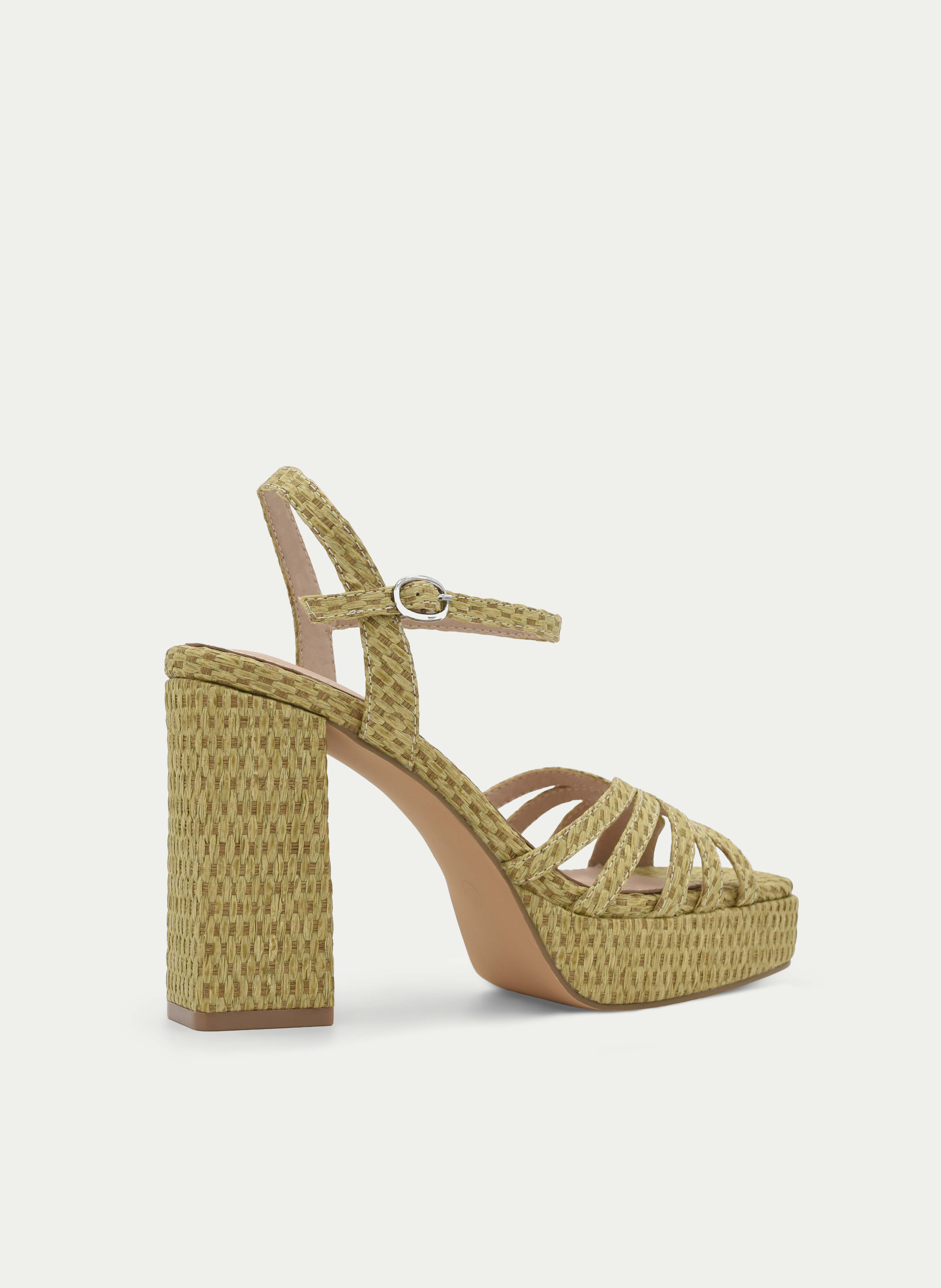 BEIGE BLOCK HEEL PLATFORM SANDAL WITH ANKLE STRAP