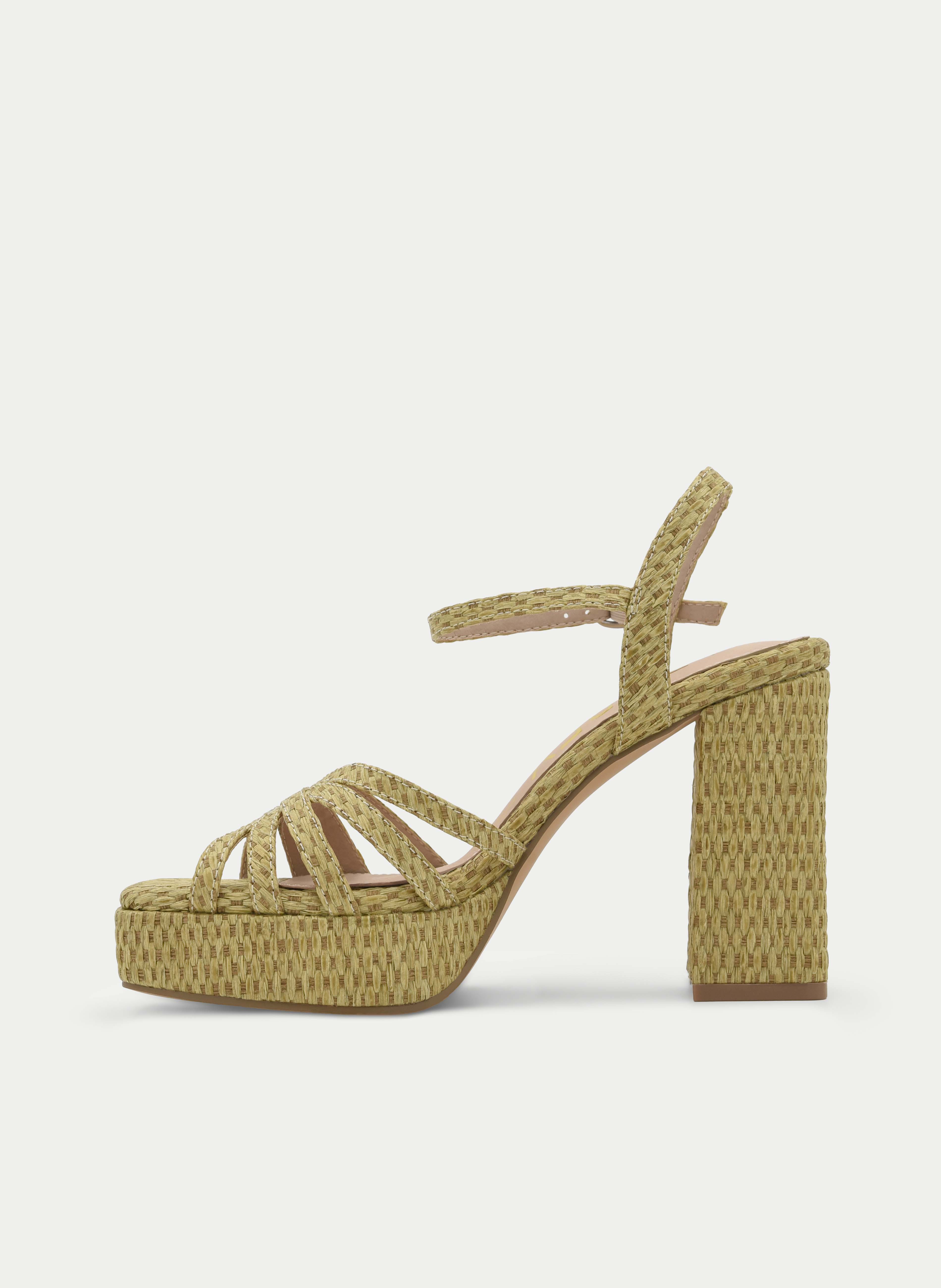 BEIGE BLOCK HEEL PLATFORM SANDAL WITH ANKLE STRAP