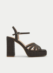 BROWN WIDE HEEL PLATFORM SANDAL WITH ANKLE STRAP
