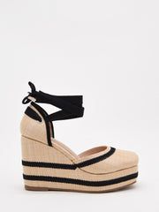 Platform wedge espadrilles with black ties