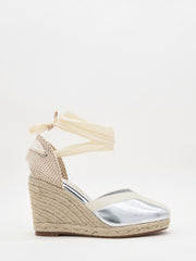 Silver wedge espadrilles with ties