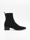 Black suede ankle boot with low heel