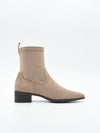 Taupe suede ankle boot with low heel