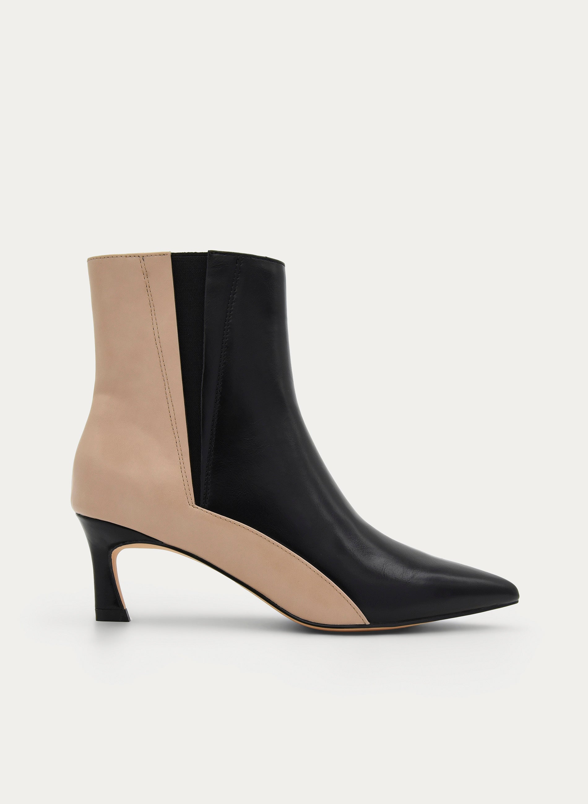 BOTÍN NEGRO BICOLOR TACÓN FINO ELÁSTICO