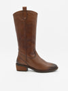 High-cut leather boot with low heel