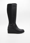 Black high-shaft wedge boot with buckle