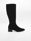 Black high boot with a low block heel