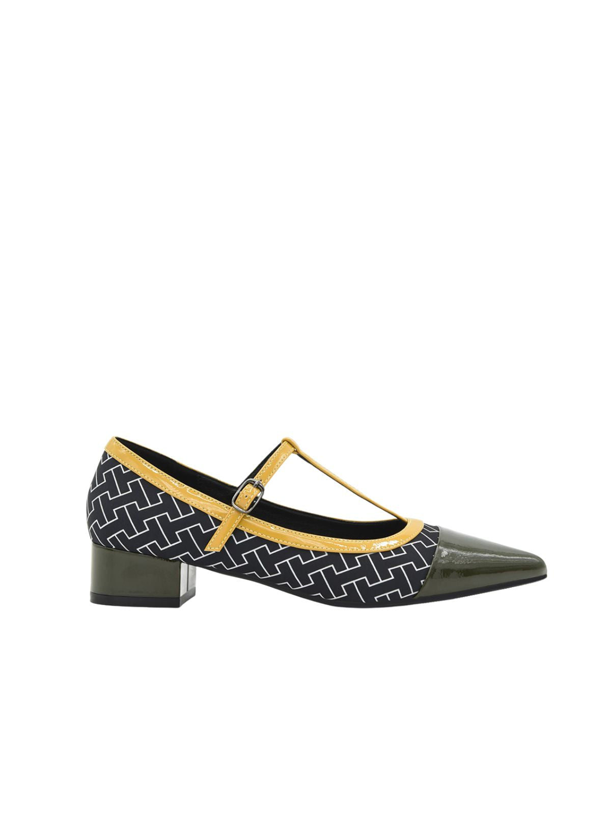 Zapato  de Tacón Bajo Verde con Estampado Geométrico