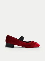 BURGUNDY VELVET BALLERINAS WITH ELASTIC STRAP