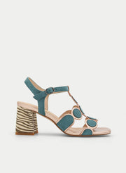 TURQUOISE GEOMETRIC ANIMAL PRINT HEELS