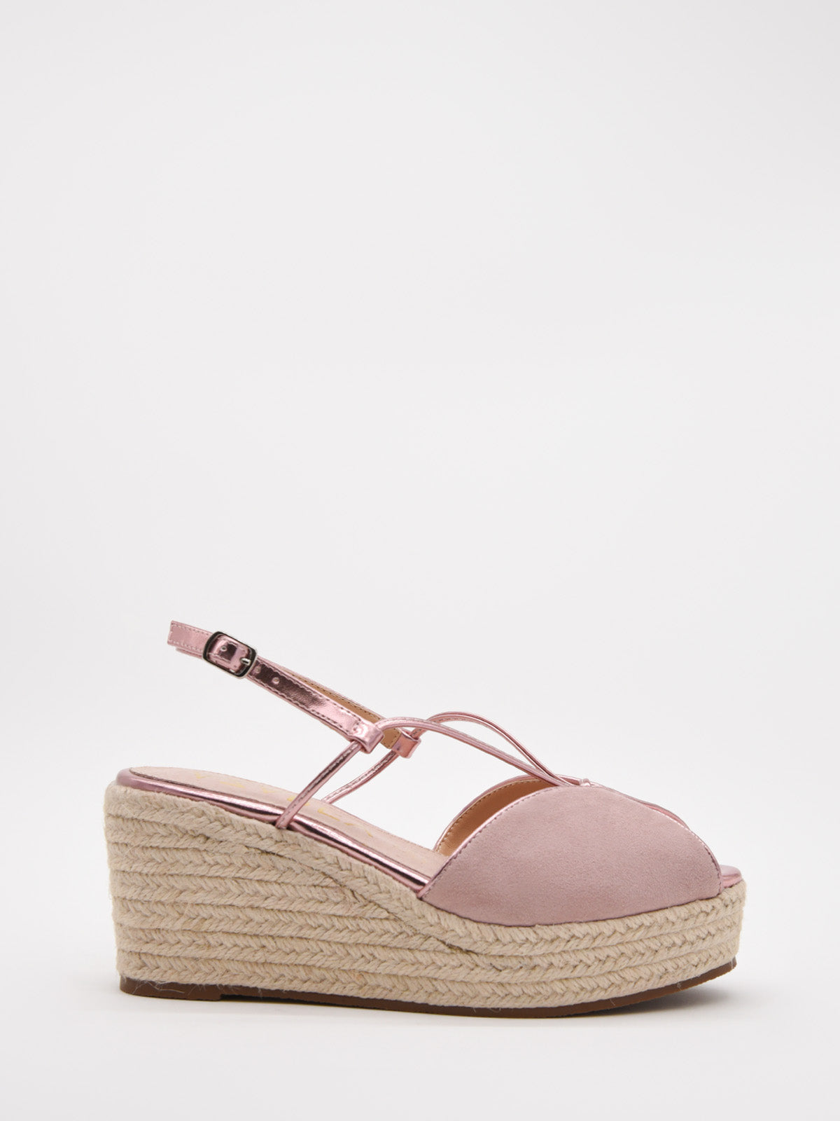 Sandalias de cuña rosa con tiras cruzadas