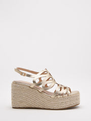 Metallic strap gold wedge sandals
