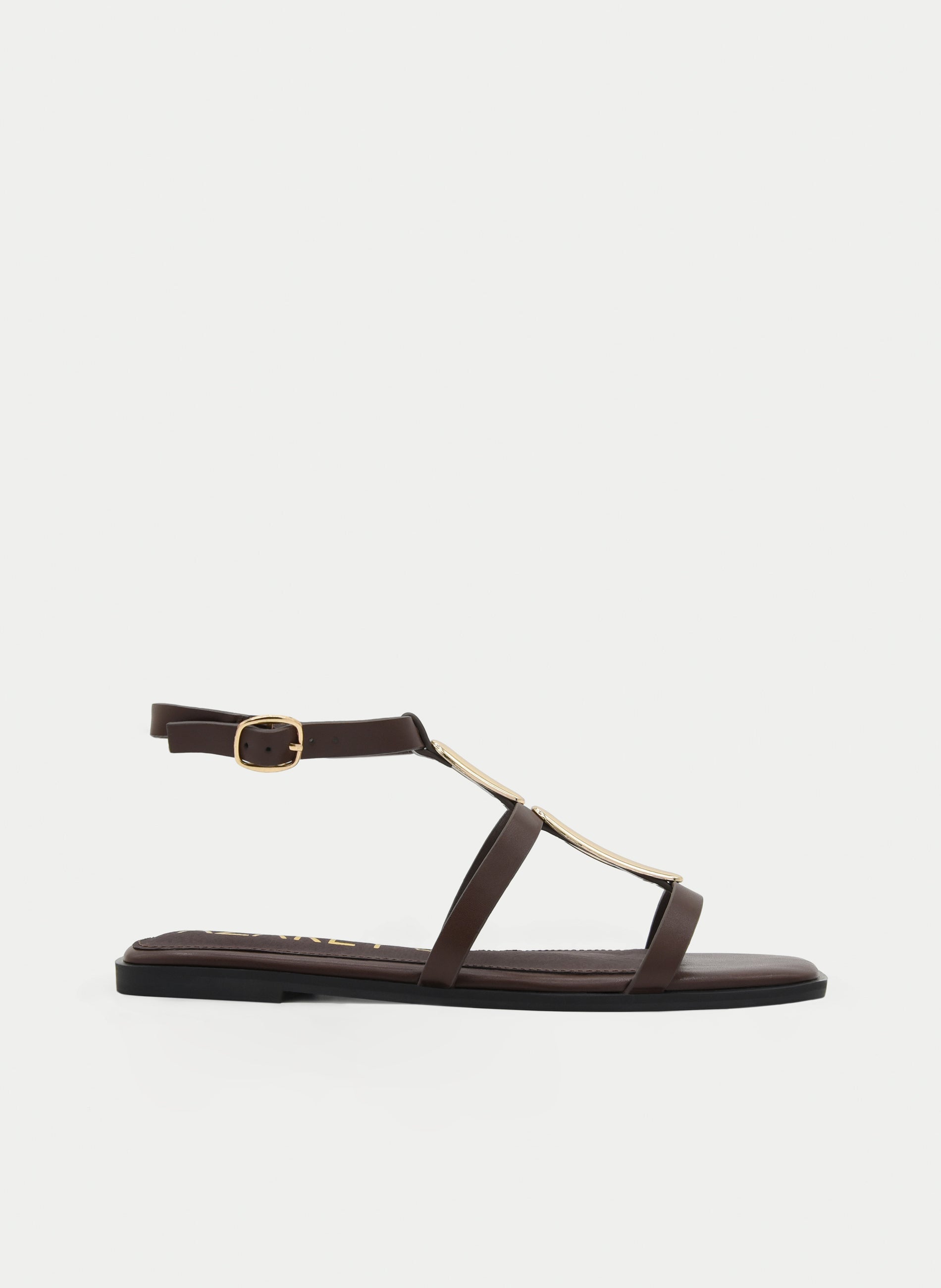 SANDALIAS PLANAS MARRONES DORADAS