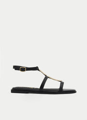 SANDALIAS PLANAS NEGRAS DORADAS