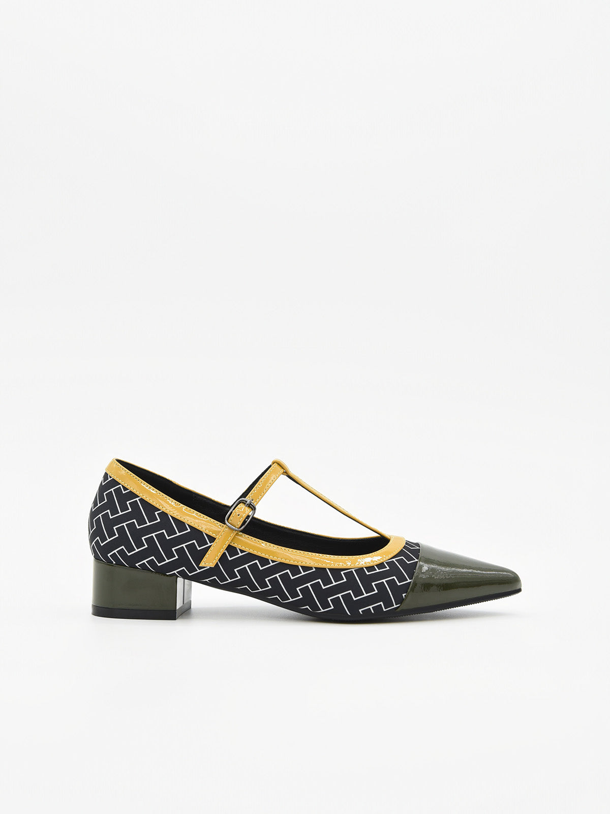 Zapato  de Tacón Bajo Verde con Estampado Geométrico