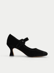ZAPATO MERCEDITAS DE TERCIOPELO NEGRO TACÓN MEDIO