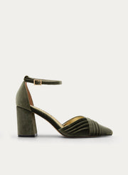 ZAPATOS DE SALÓN DE TERCIOPELO VERDE CON CORREA AL TOBILLO