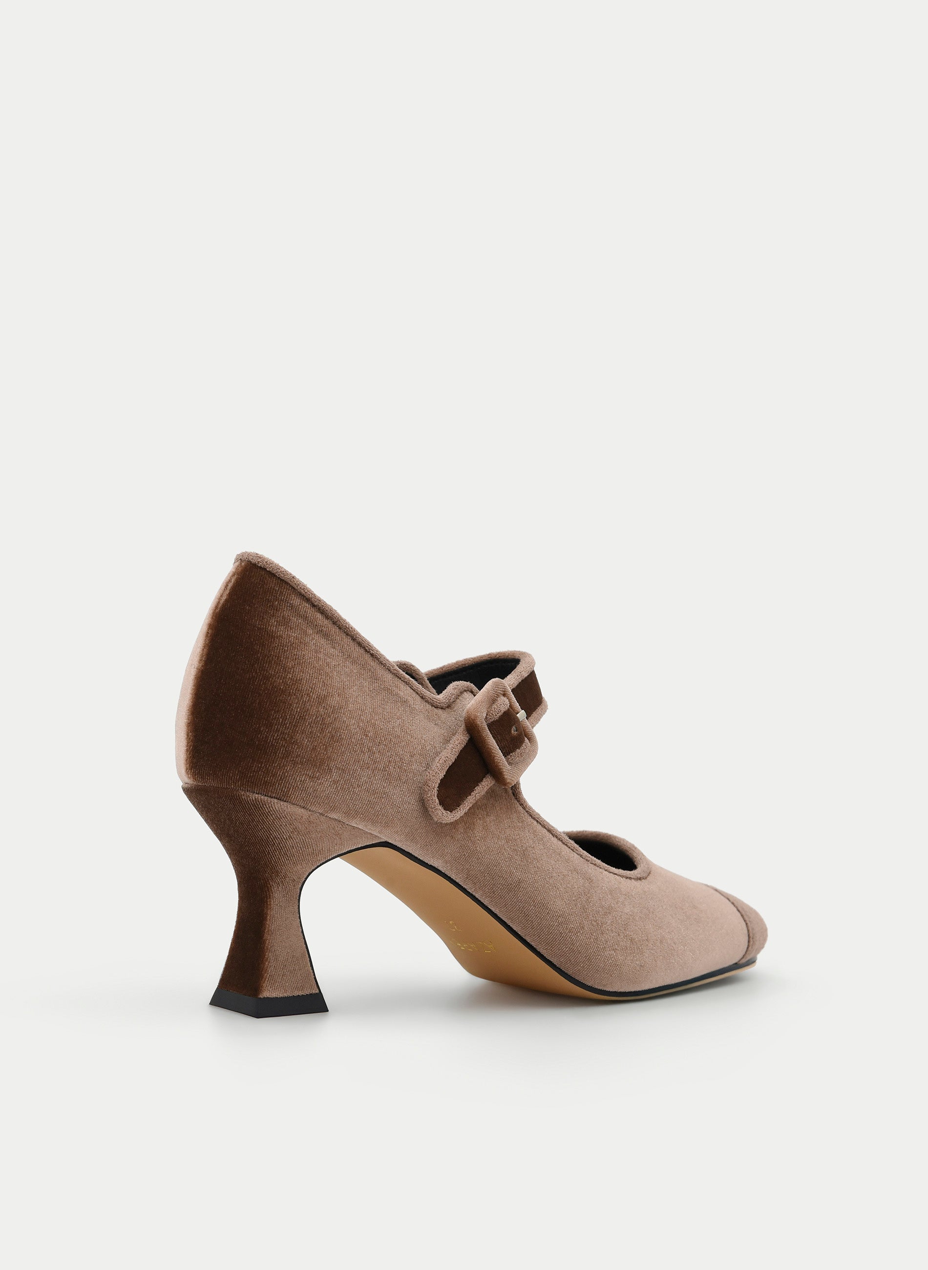 ZAPATO MERCDITAS DE TERCIOPELO TAUPE TACÓN RETRO